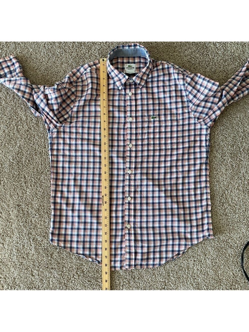 Lacoste Regular Fit Long Sleeve Lightweight Button Shirt Gingham Sz 41 (M-L) - Picture 9 of 11